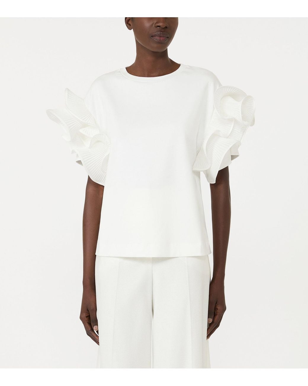 Max Mara White Cotton Jersey Ruffle T-Shirt