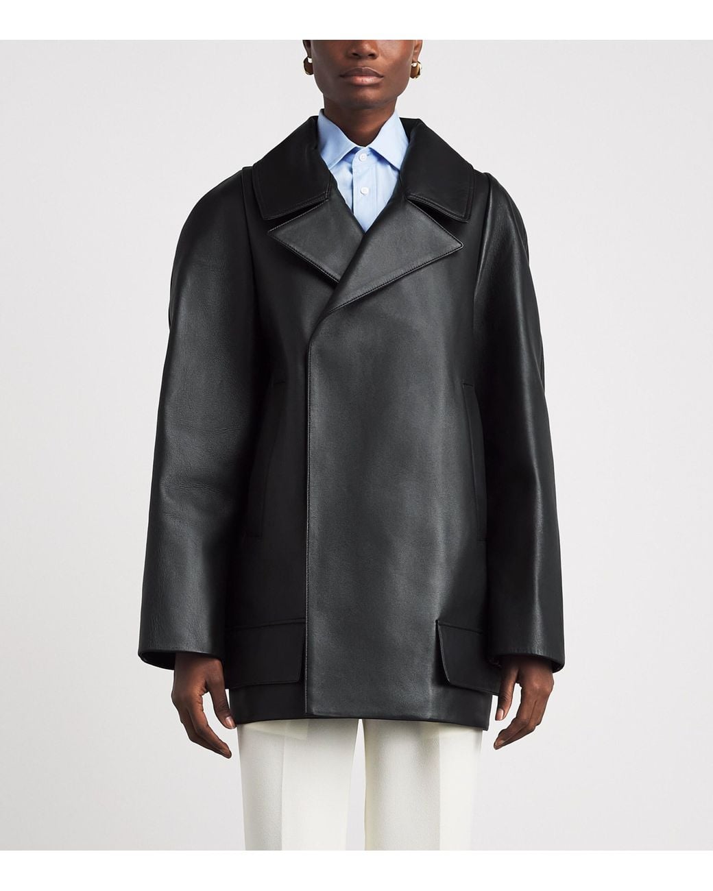 Victoria Beckham Black Leather Pea Coat