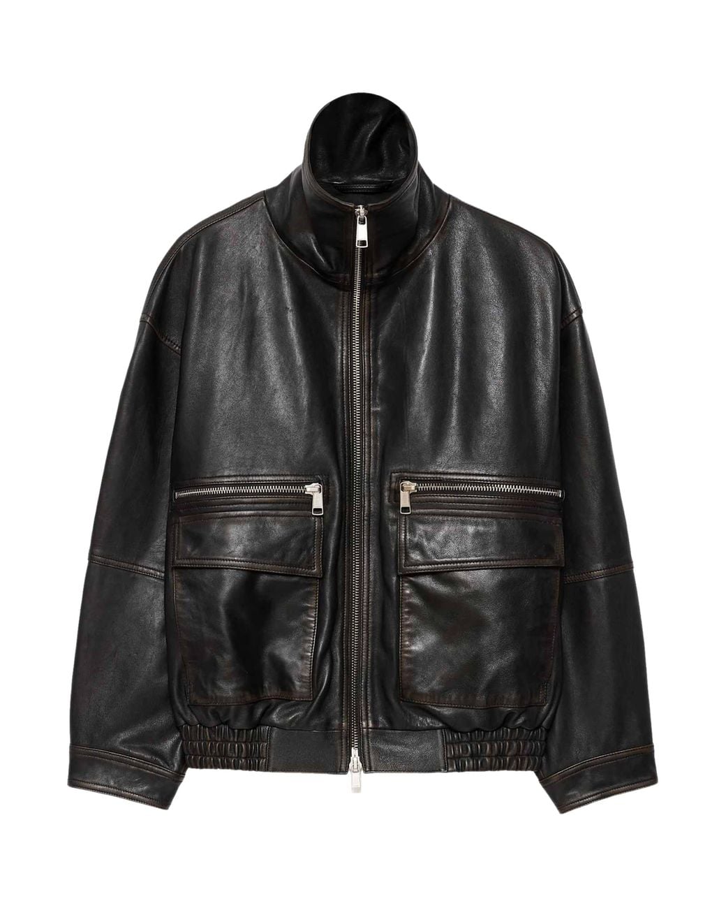 AllSaints Black Leather Elisa Bomber Jacket