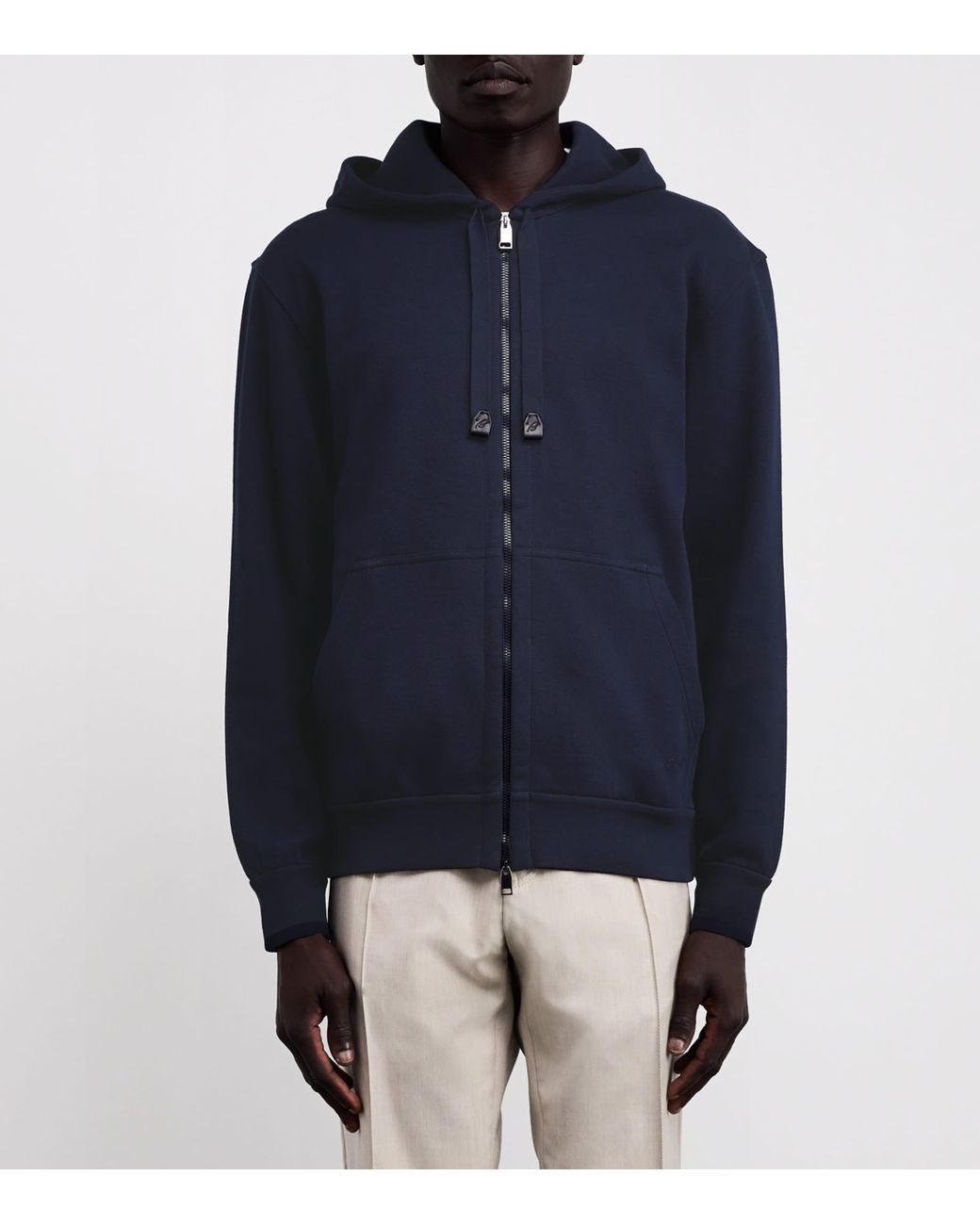 Brioni Blue Stretch-Cotton Zip-Up Hoodie for men