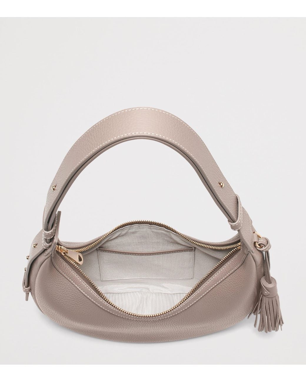Aspinal Gray Small Leather Soho Crescent Shoulder Bag