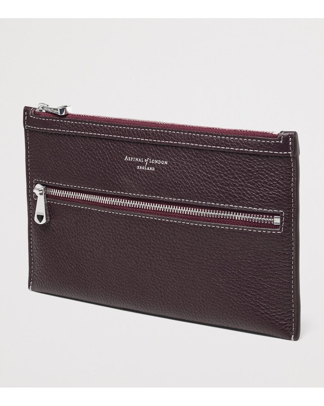 Aspinal Purple Grained Leather Hudson Travel Pouch for men