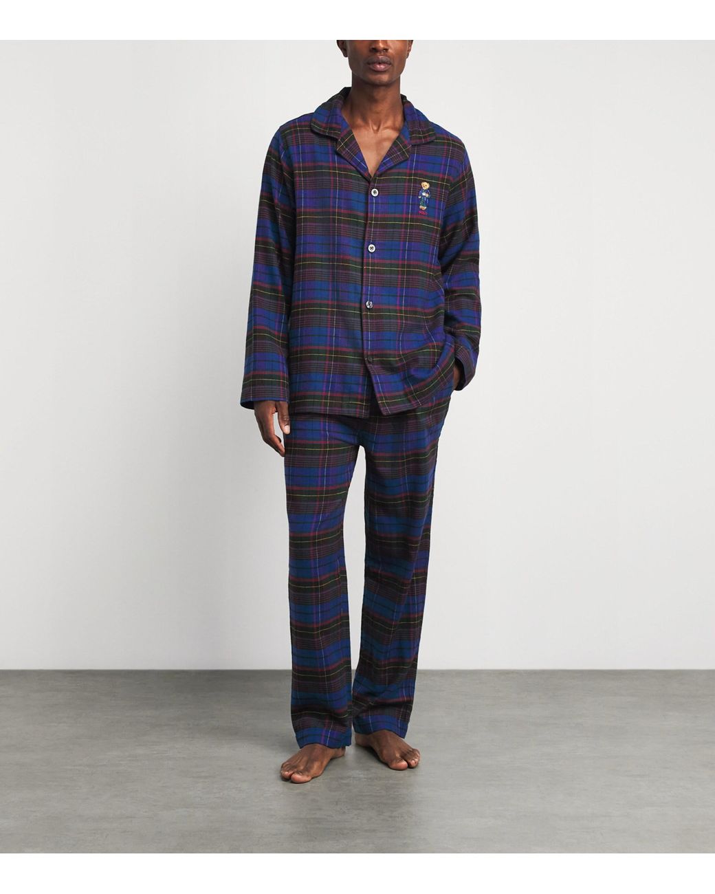 Polo Ralph Lauren Blue Cotton Flannel Polo Bear Pyjama Set for men