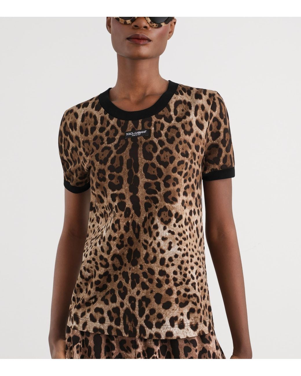 Dolce & Gabbana Brown Cotton Leopard Print T-Shirt