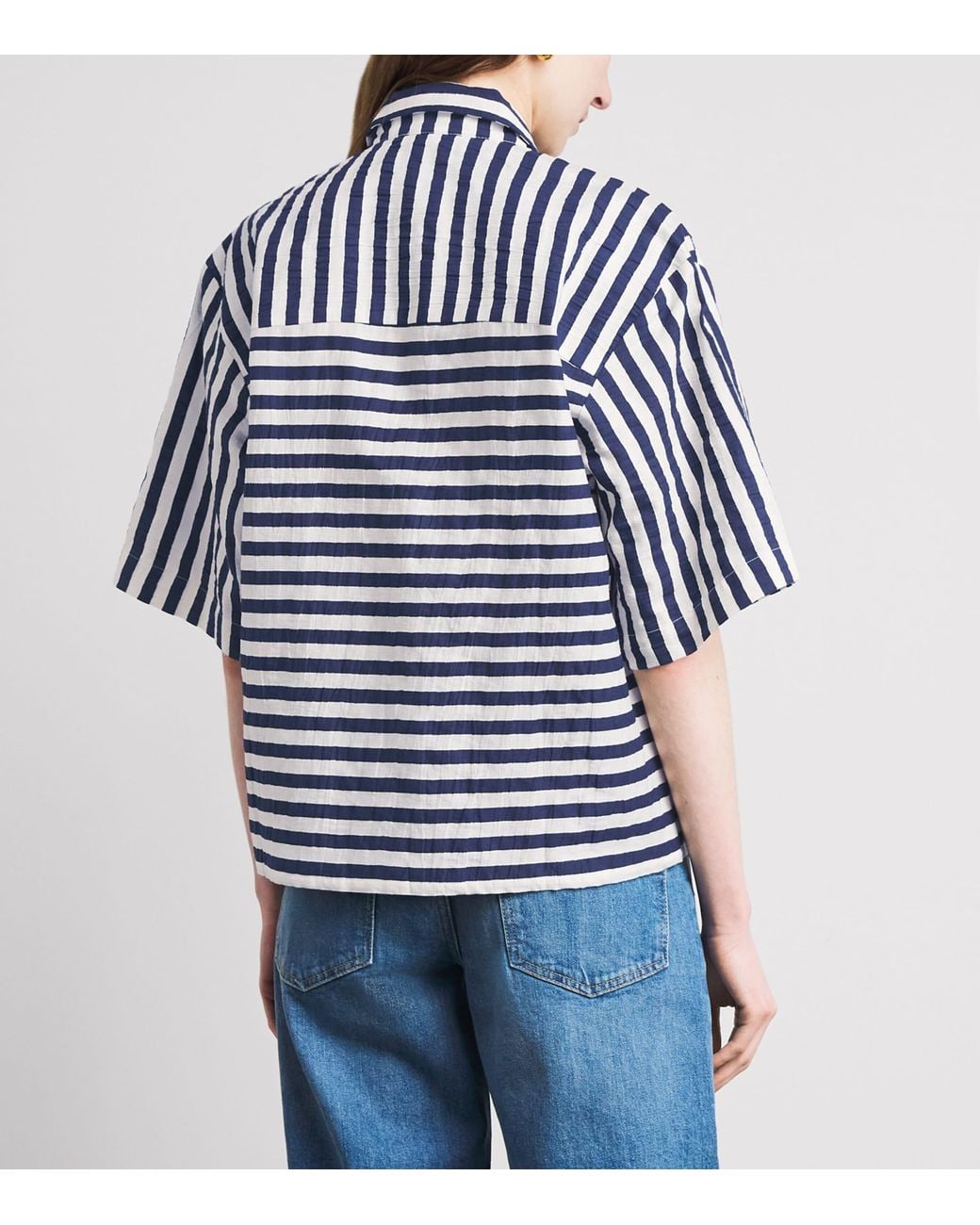 Maje Blue Waffled Canvas Stripe Shirt