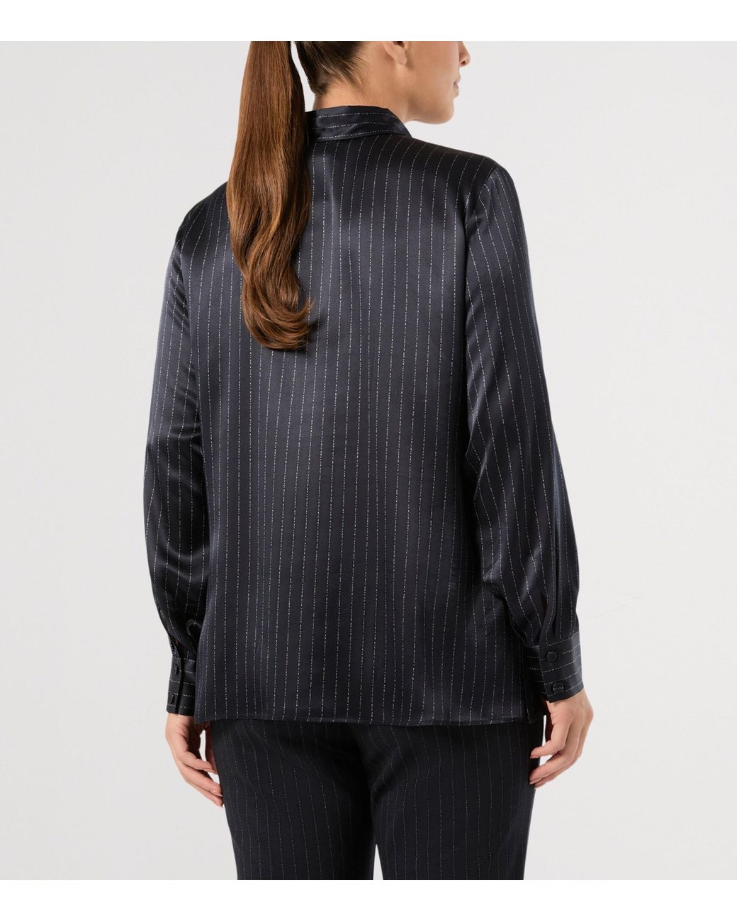 Marina Rinaldi Blue Silk Pinstripe Shirt
