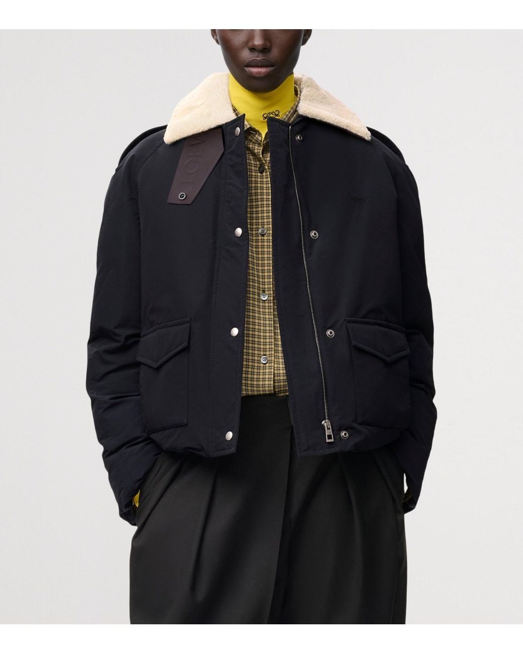 Loewe Black Technical Shearling-Collar Jacket