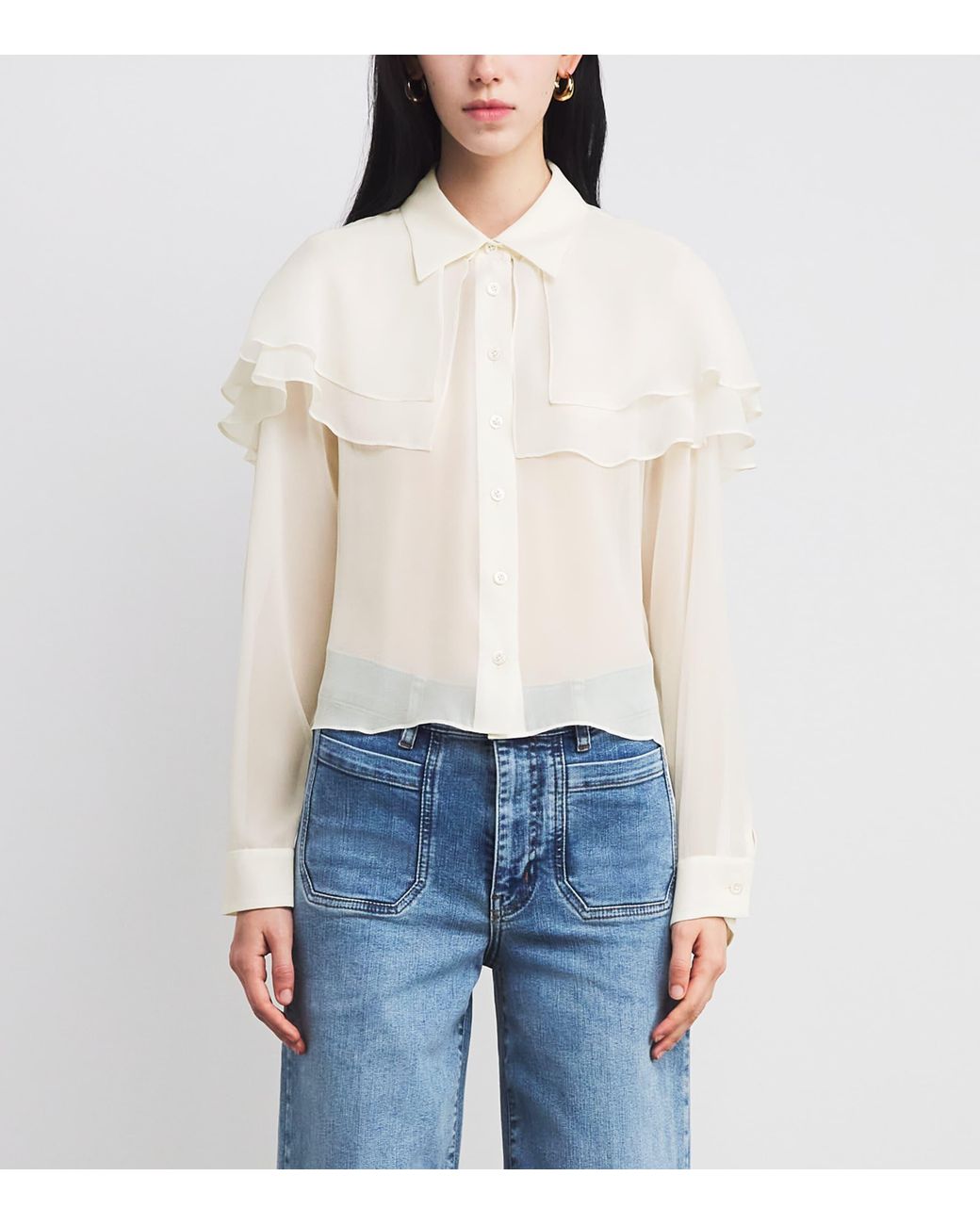 FRAME White Silk Cape Blouse
