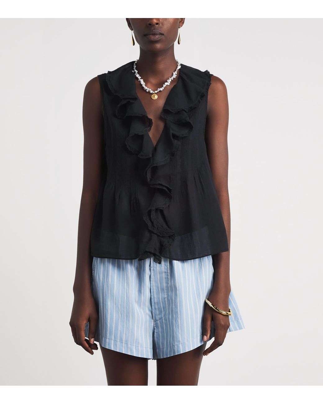 Doen Black Organic Cotton Hilda Ruffle Top