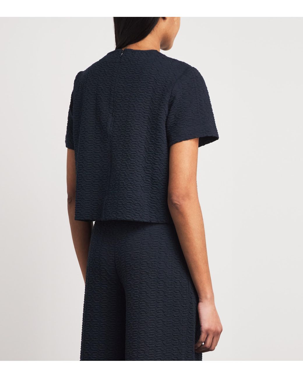 ME+EM Blue Cotton-Blend Jacquard Cropped T-Shirt