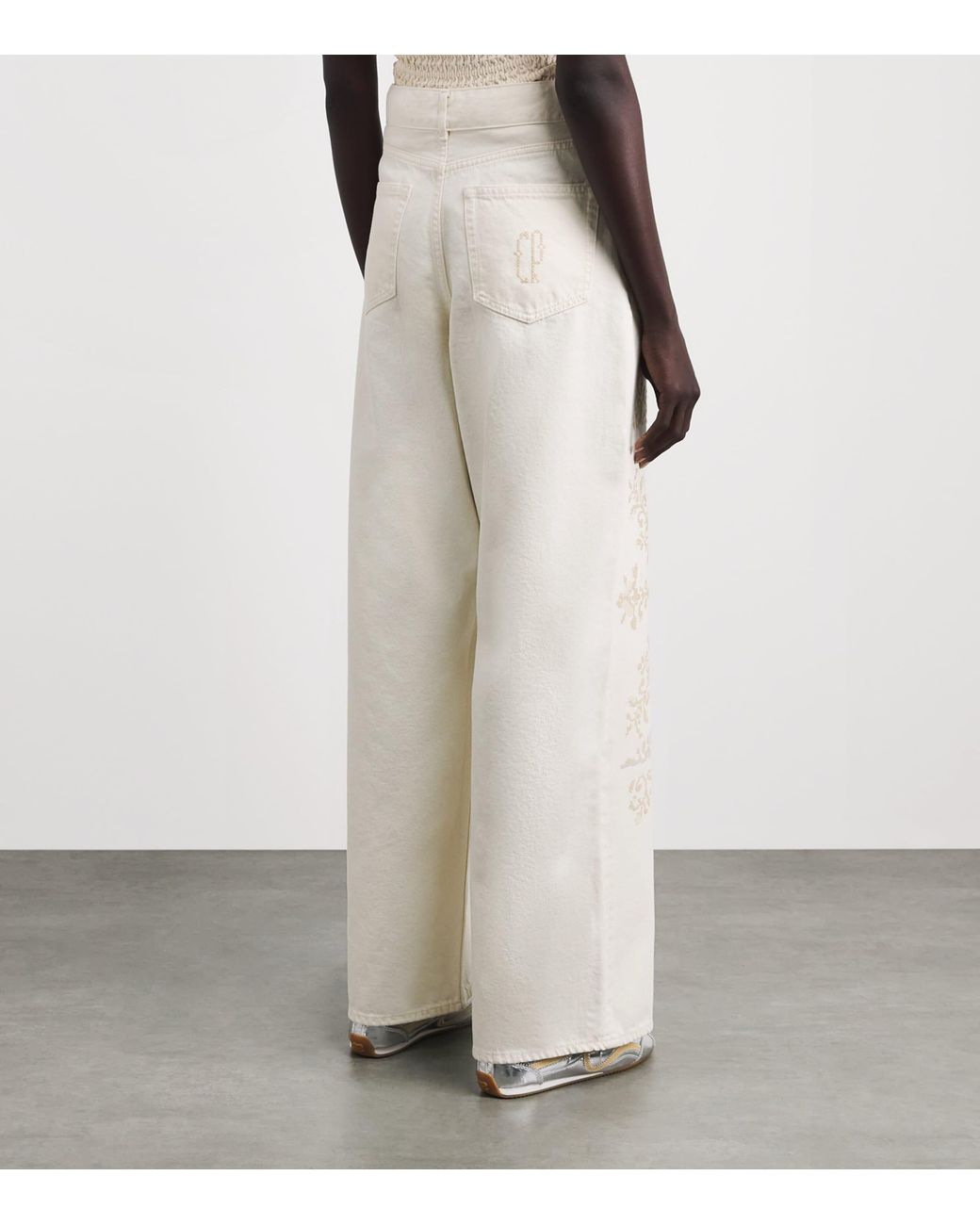 Claudie Pierlot White Embroidered Wide-Leg Jeans