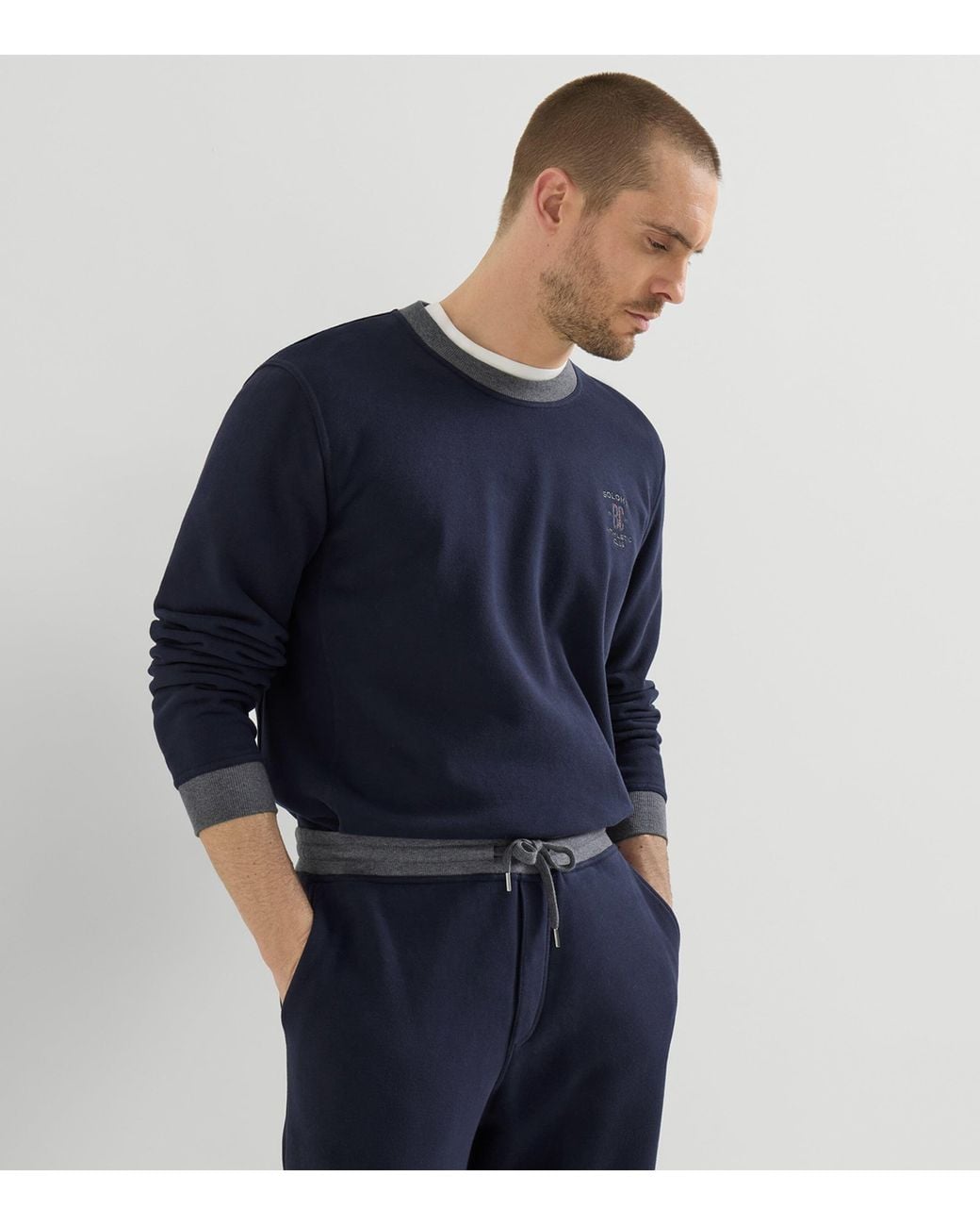 Brunello Cucinelli Blue Cotton Embroidered Sweatshirt for men