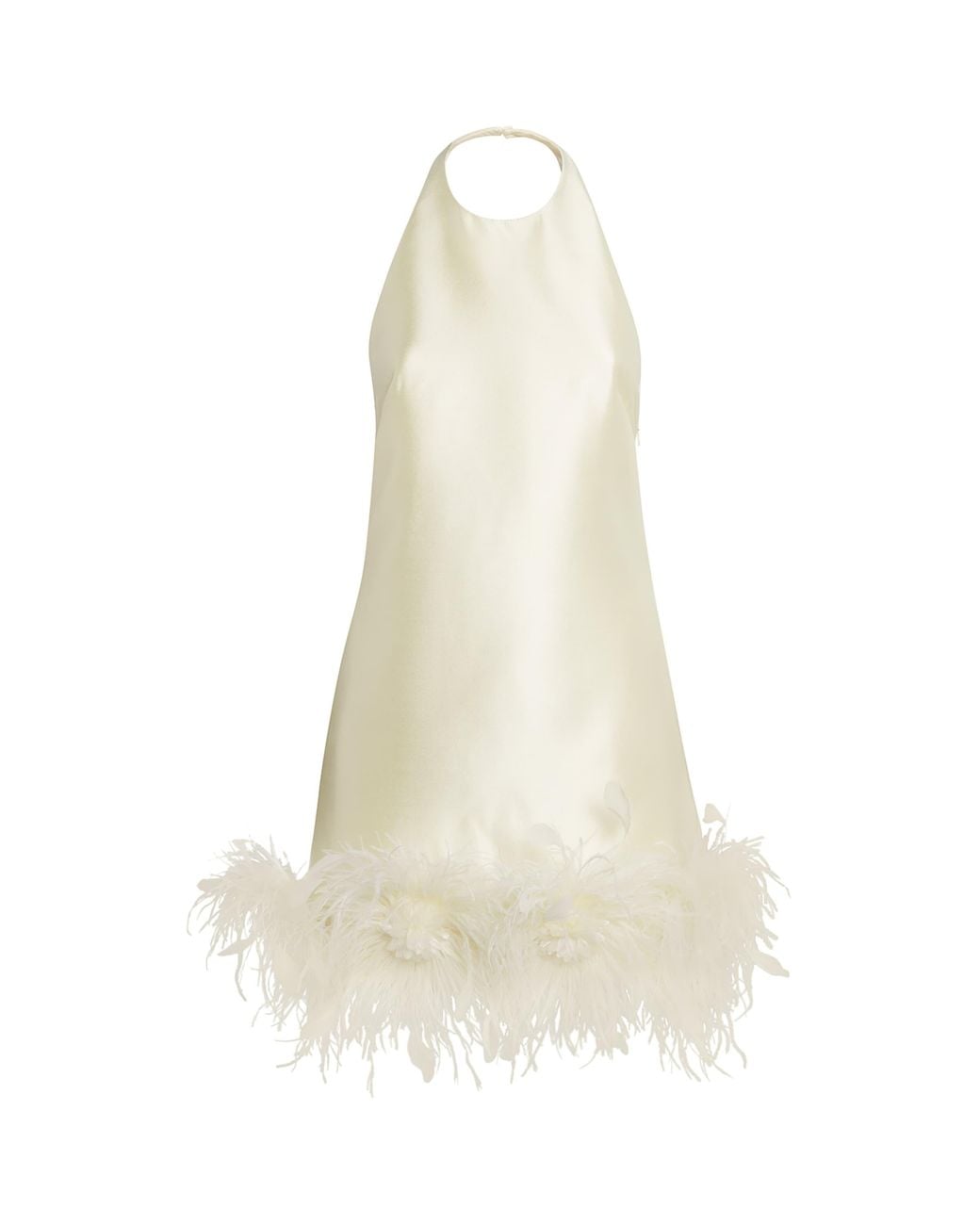 Self-Portrait White Taffeta Feather-Trim Mini Dress
