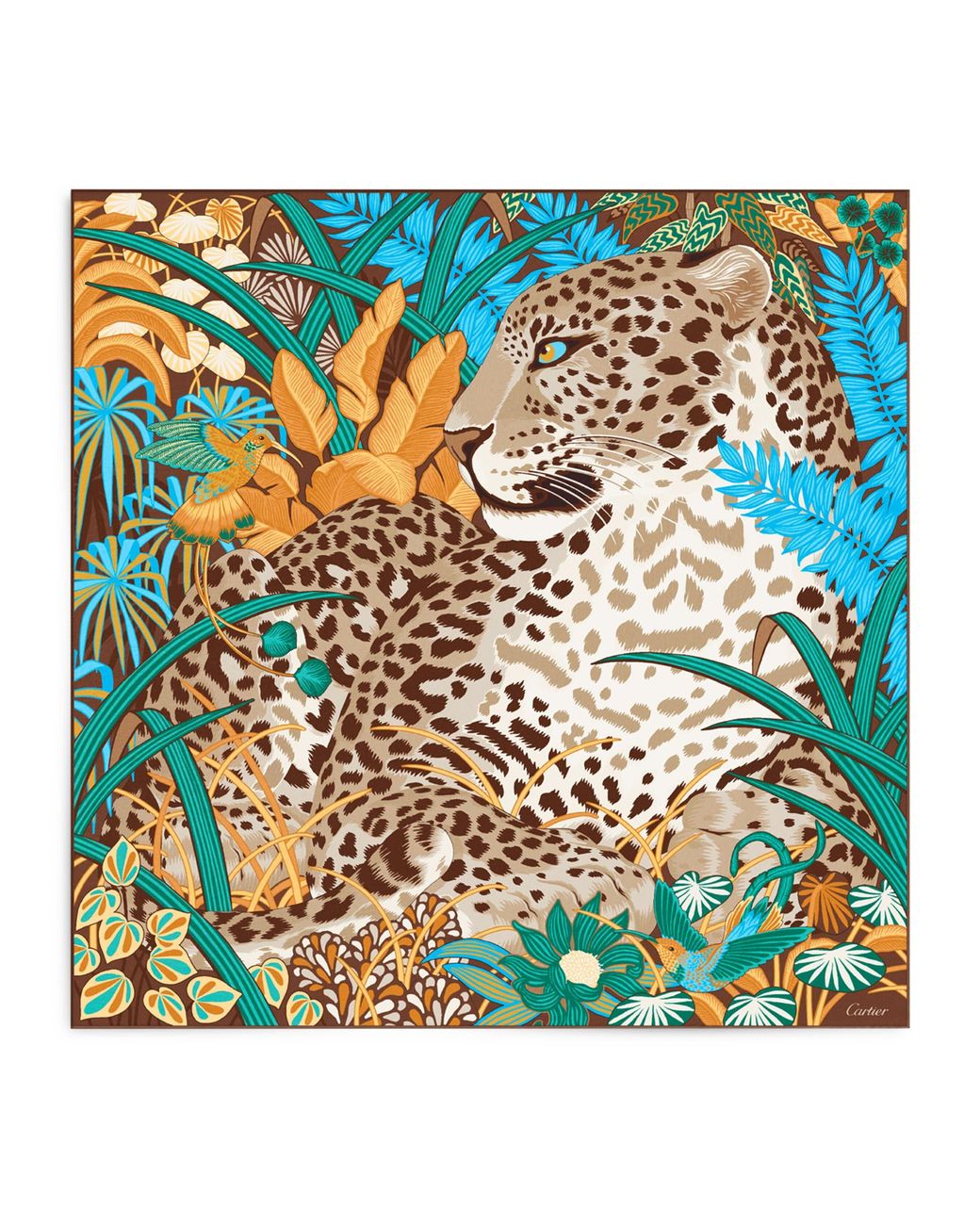 Cartier Green Silk Panthère Jungle Scarf
