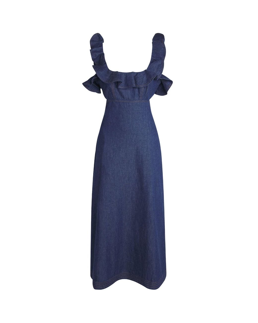 Zimmermann Blue Denim Frilled Aster Midi Dress