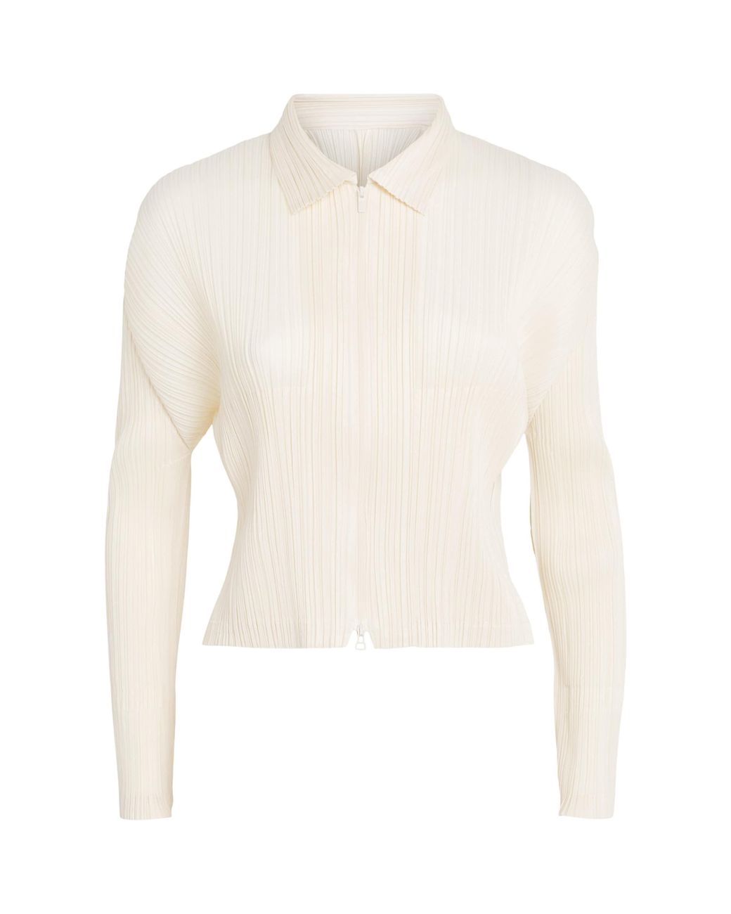Pleats Please Issey Miyake White Monthly Colors August Zip-Up Cardigan