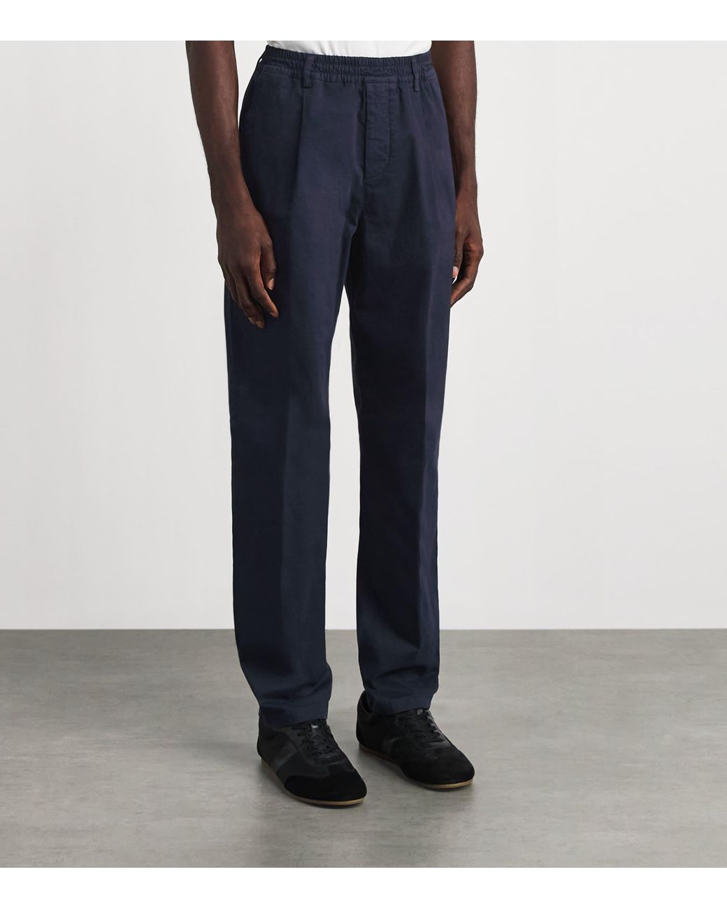 Eleventy Blue Stretch-Cotton Pleated Straight Trousers for men