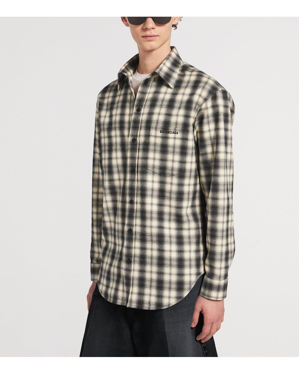 Balenciaga White Cotton Plaid Shirt for men