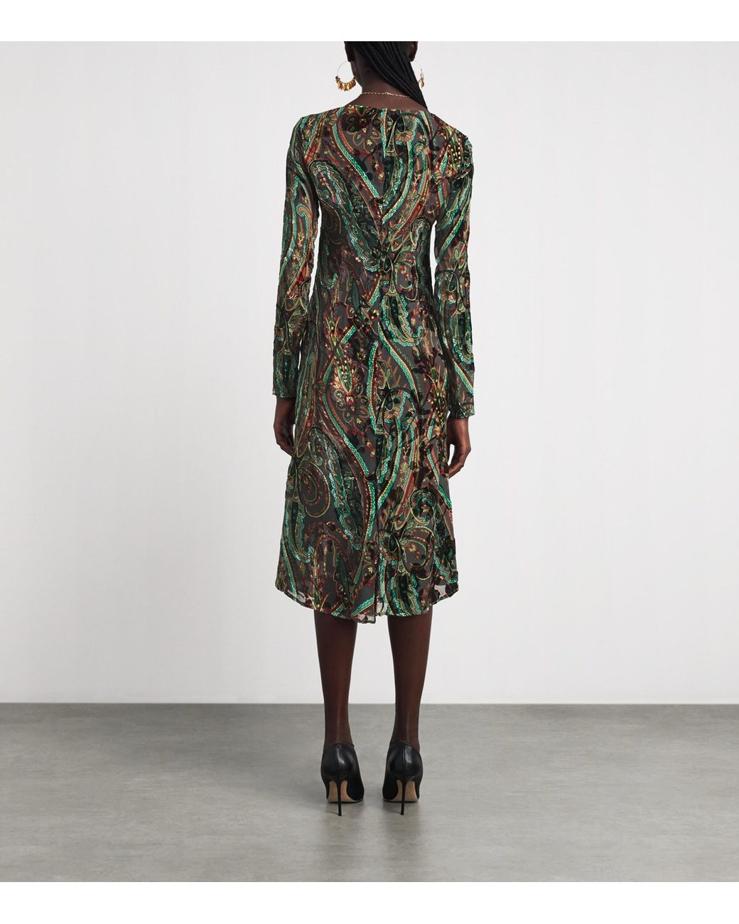 Etro Green Cowl-Neck Midi Dress