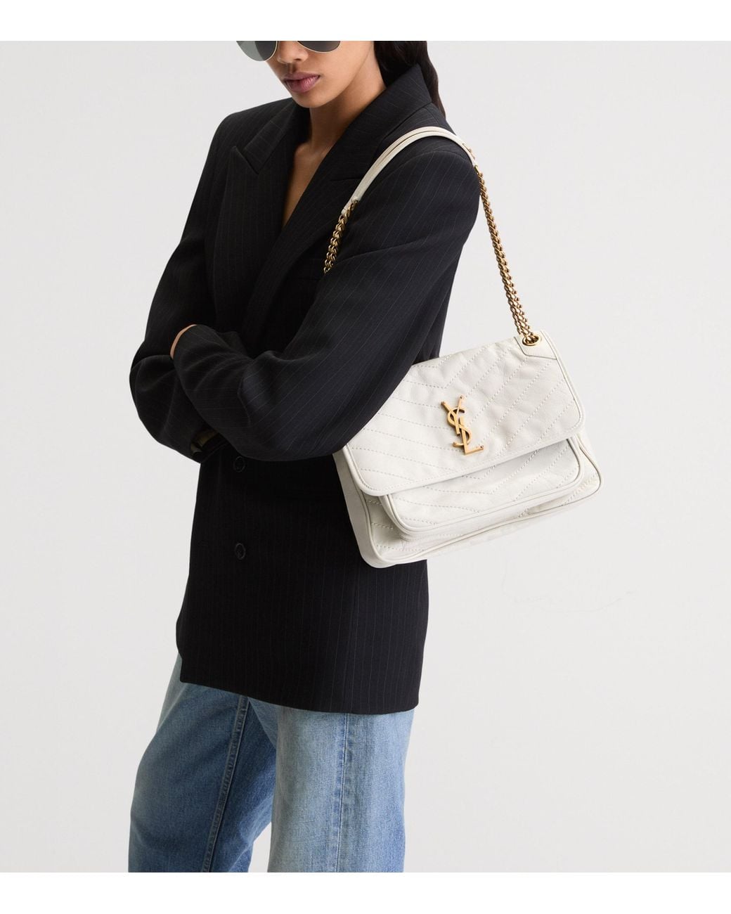 Saint Laurent White Medium Leather Niki Shoulder Bag