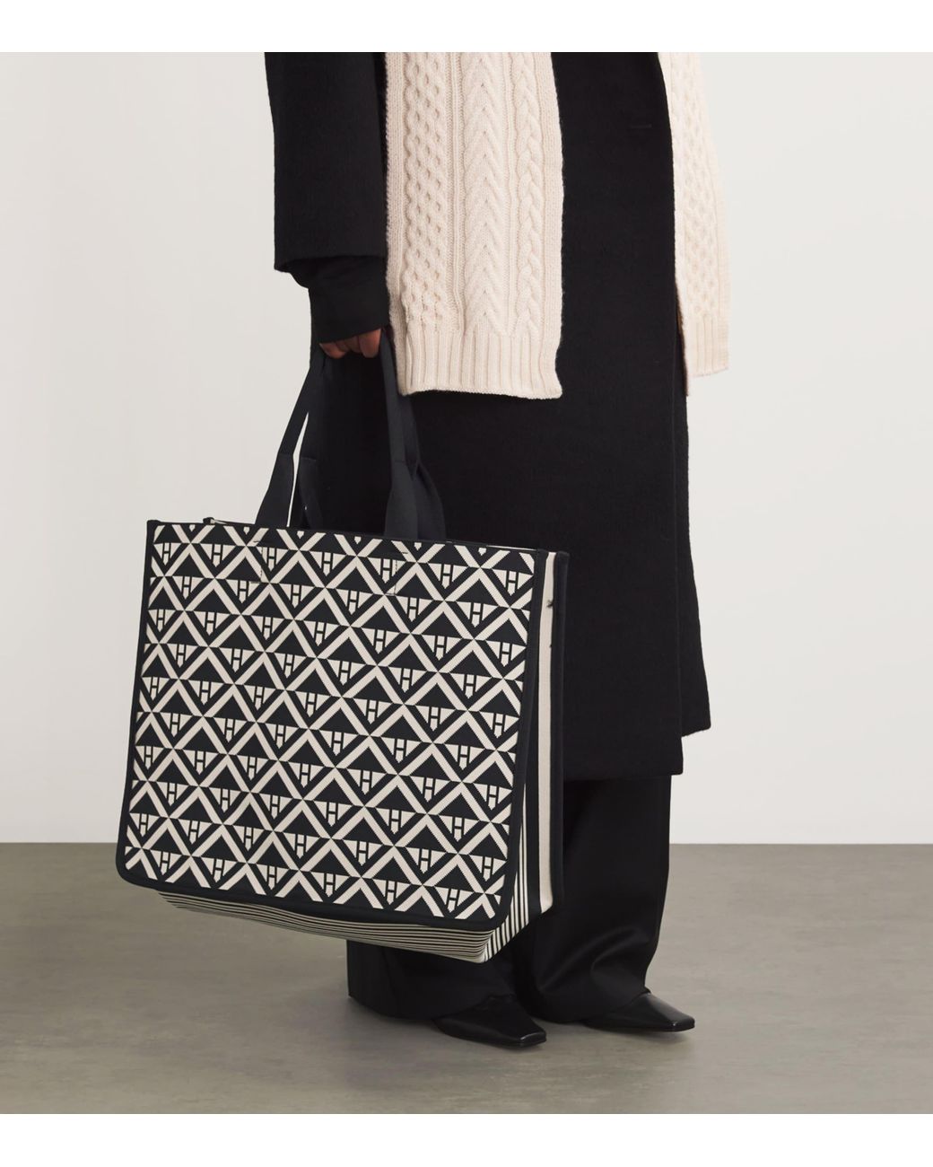 Harrods Black Large Geometric Tote Bag
