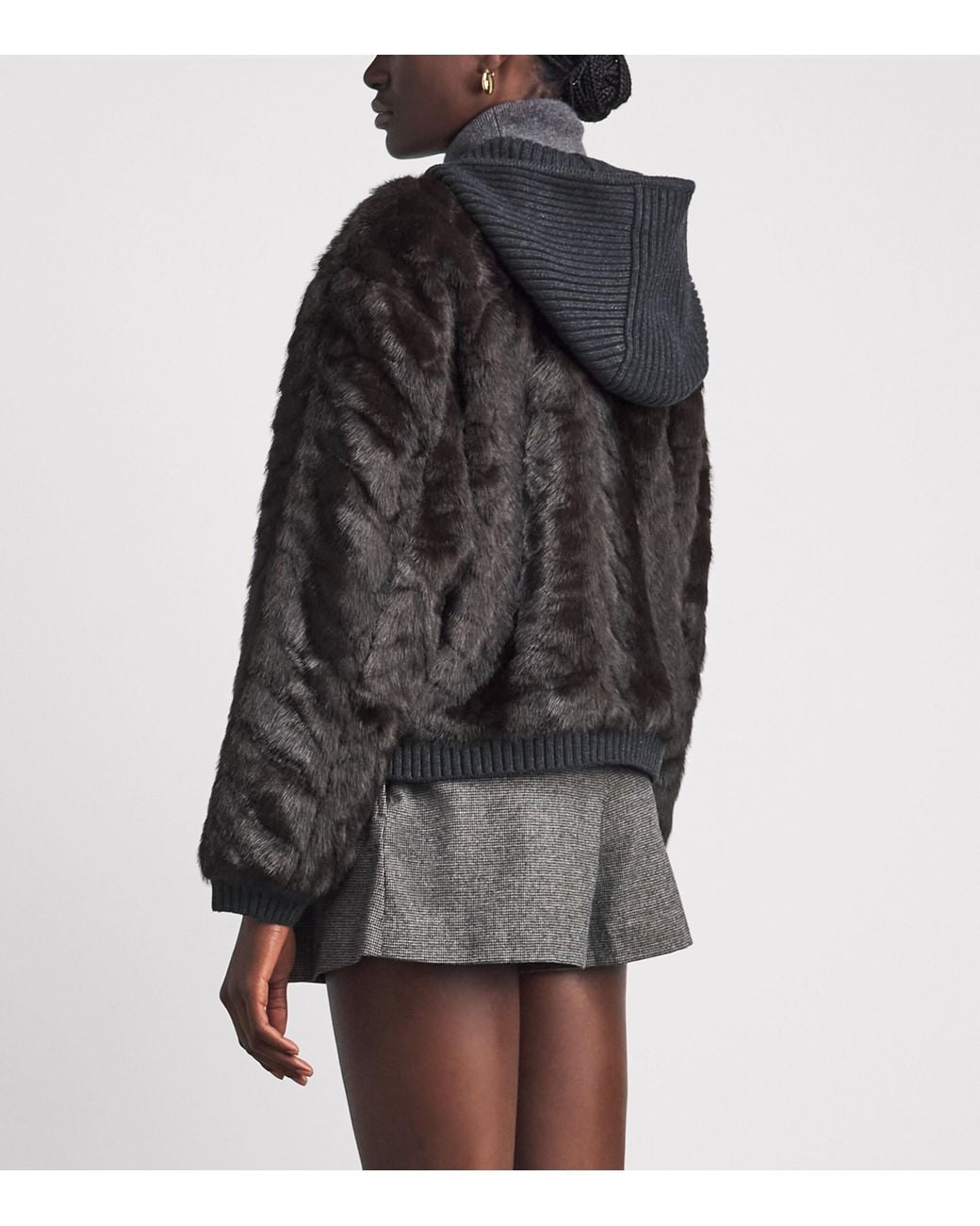 Sandro Black Faux-Fur Knitted Jacket