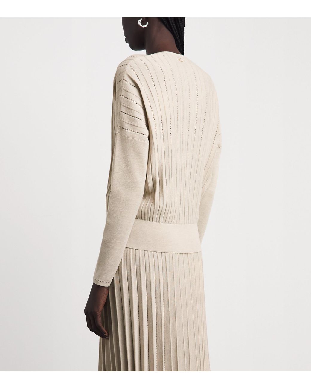 Agnona Natural Plissé V-Neck Sweater