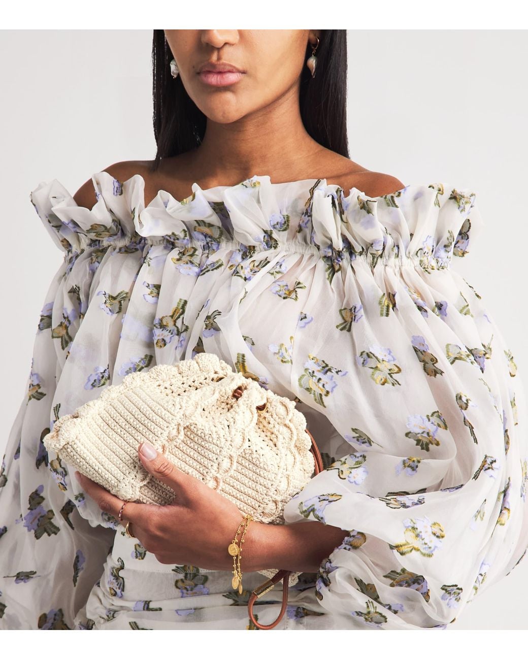 Ulla Johnson Natural Small Crochet Adria Clutch Bag