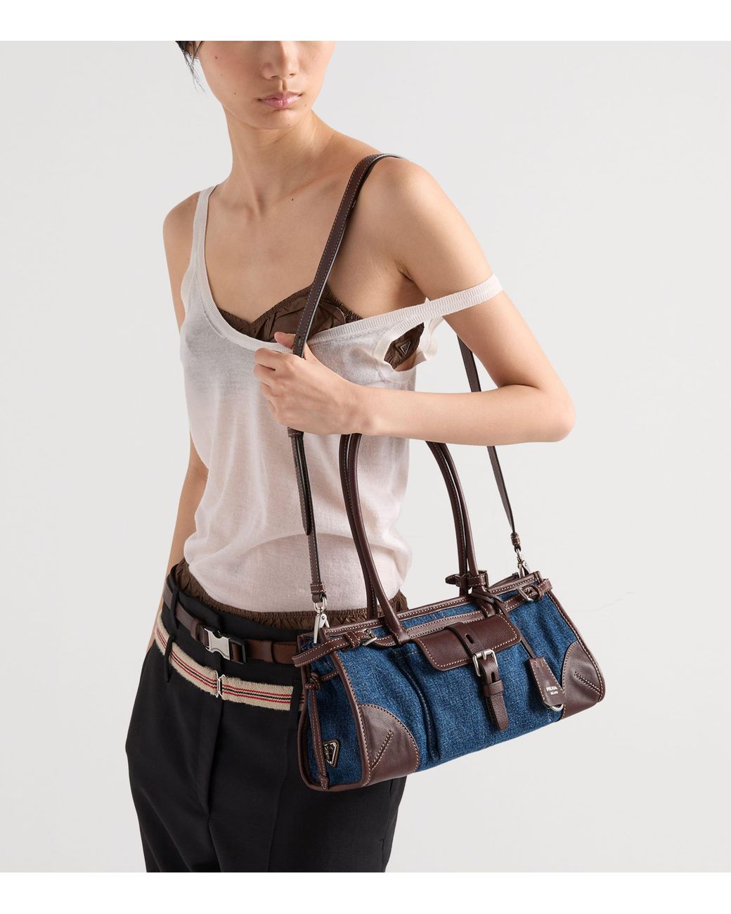 Prada Blue Medium Denim Bonnie Shoulder Bag
