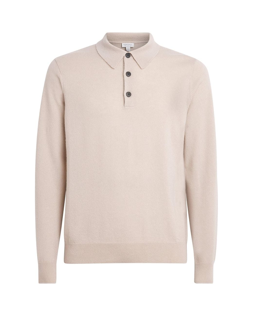 Sunspel White Cashmere Long-Sleeve Polo Shirt for men