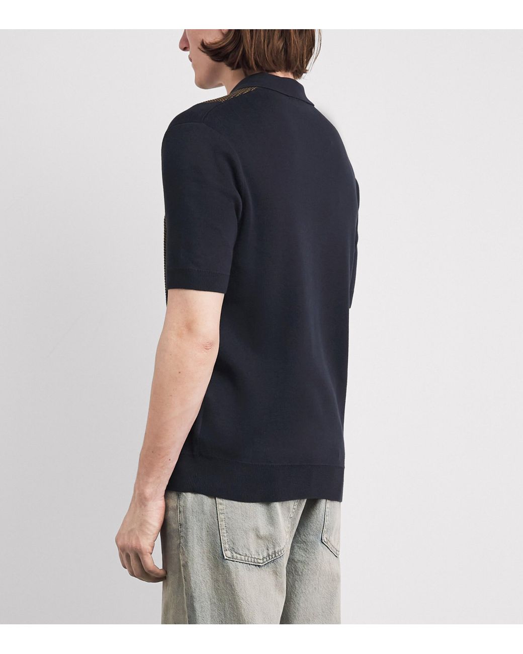 Fred Perry Black Cotton Panelled Zip-Up Polo Shirt for men