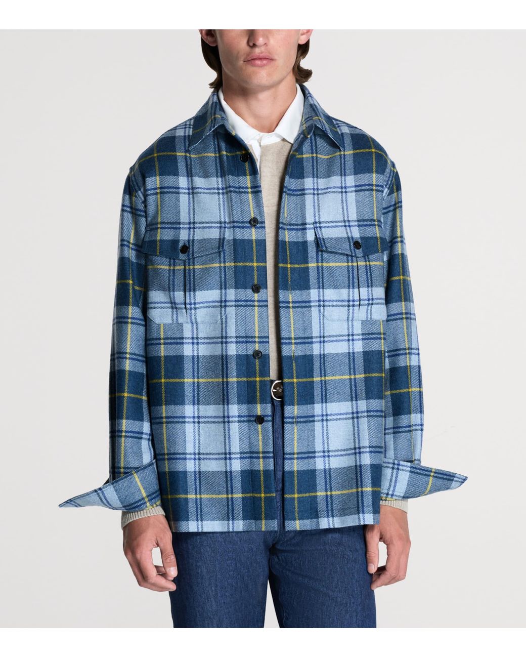 Dunhill Blue Cashmere Check Shirt for men