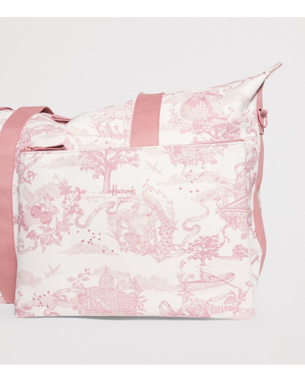 Harrods Pink Toile Overnight Packable Bag And Pouch Set