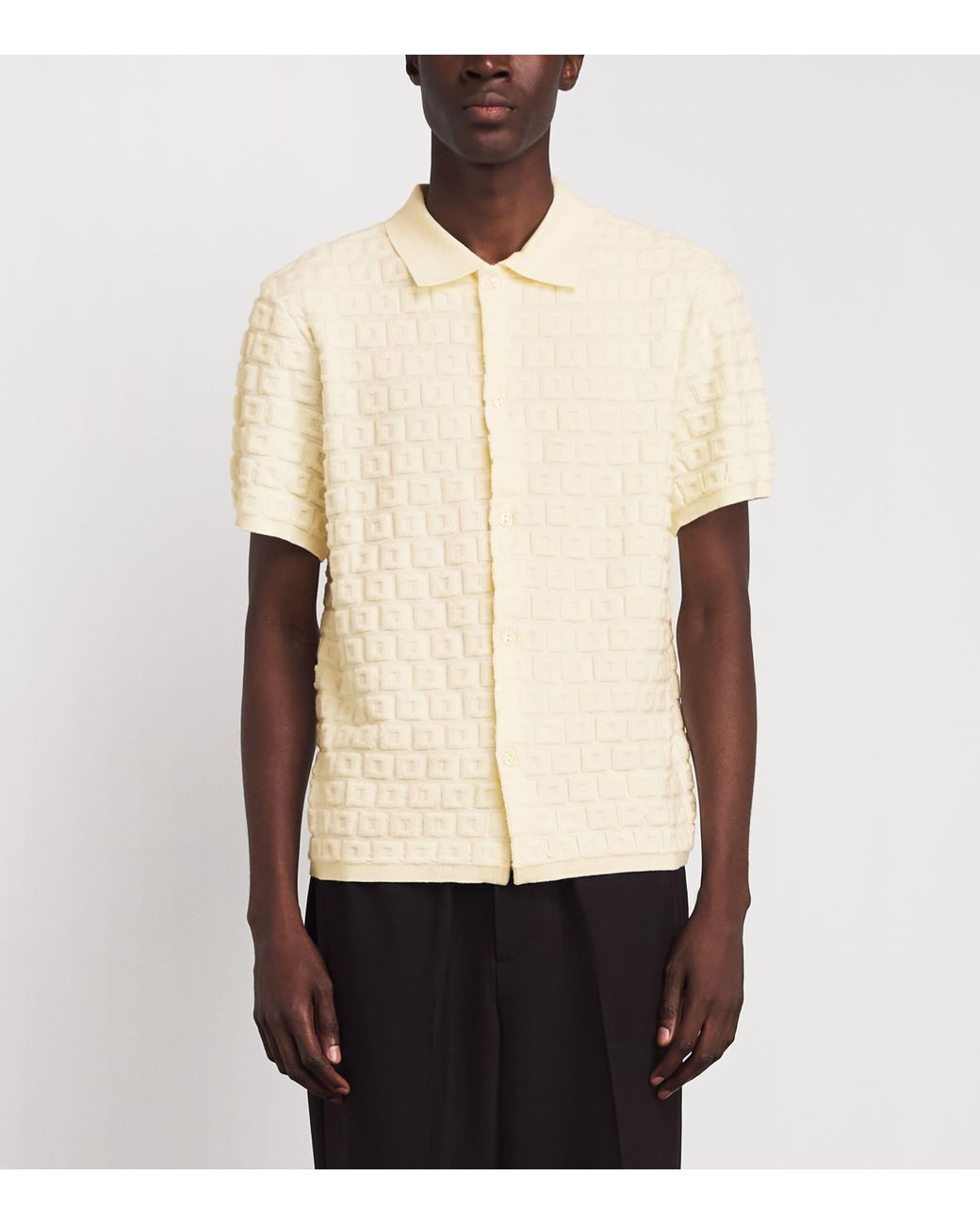 Sandro White Terry Knit Jacquard Short-Sleeve Shirt for men