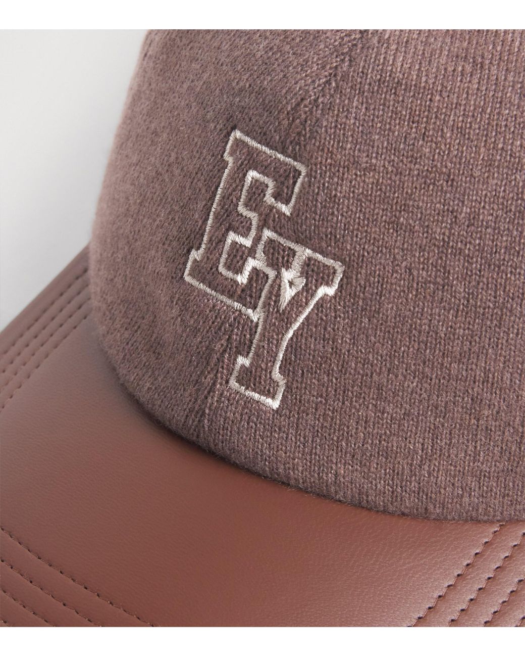 Eleventy Brown Cashmere Wool-Lined Embroidered Baseball Cap for men