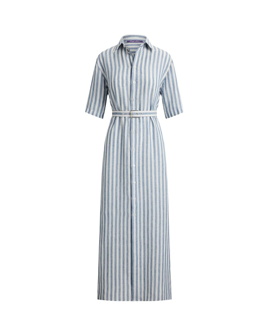 Ralph Lauren Blue Carol Striped Linen Day Dress