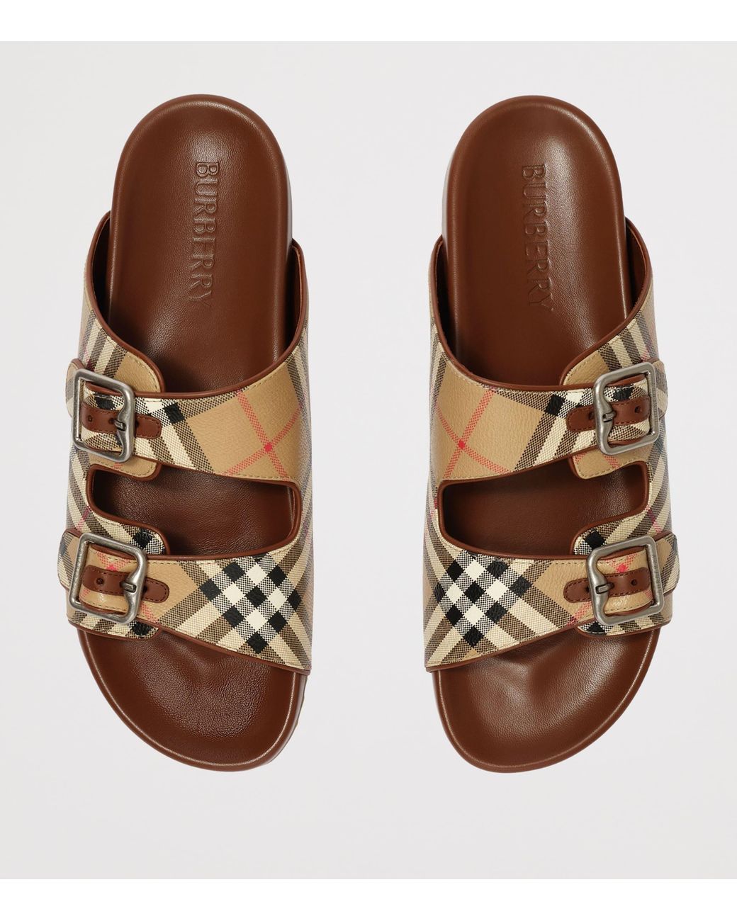 Burberry Brown Canvas-Leather Check Urchin Slides for men
