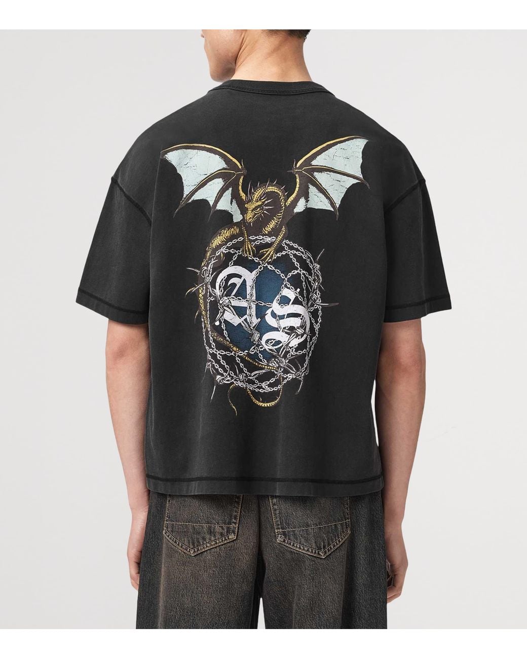 AllSaints Black Organic Cotton Wyvern T-Shirt for men