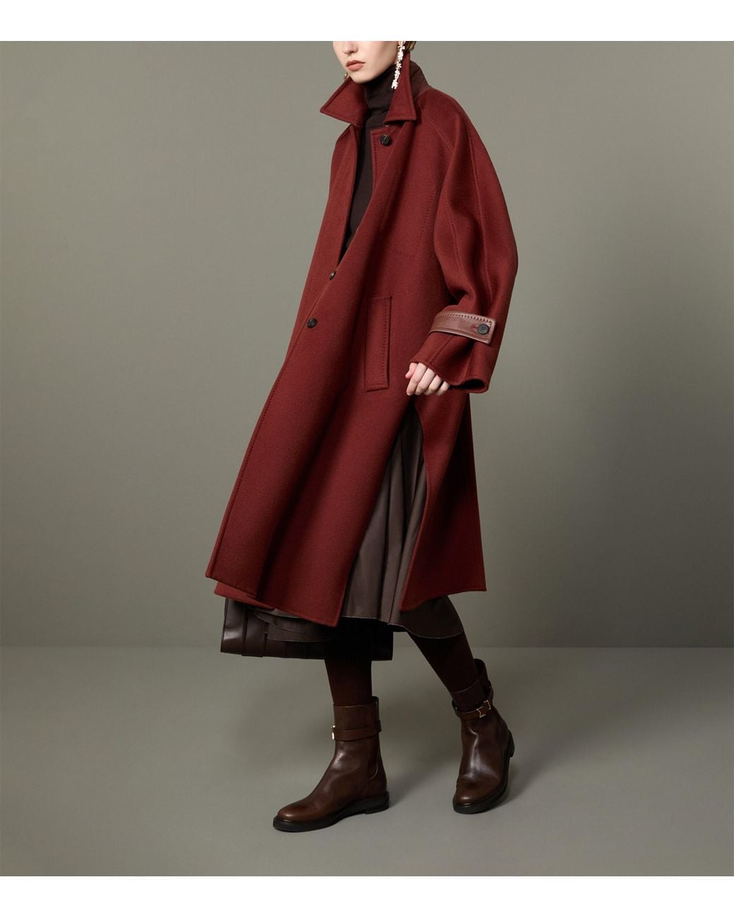 Max Mara Red Cashmere Leather-Trim Coat