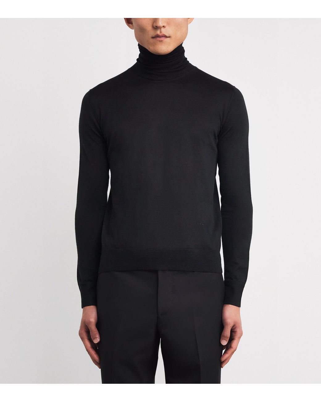 Isaia Black Wool-Silk-Cashmere Rollneck Sweater for men