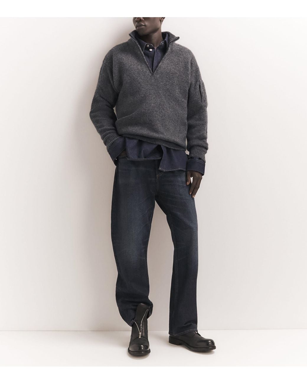 C P Company Gray Wool-Blend Half-Zip Sweater for men