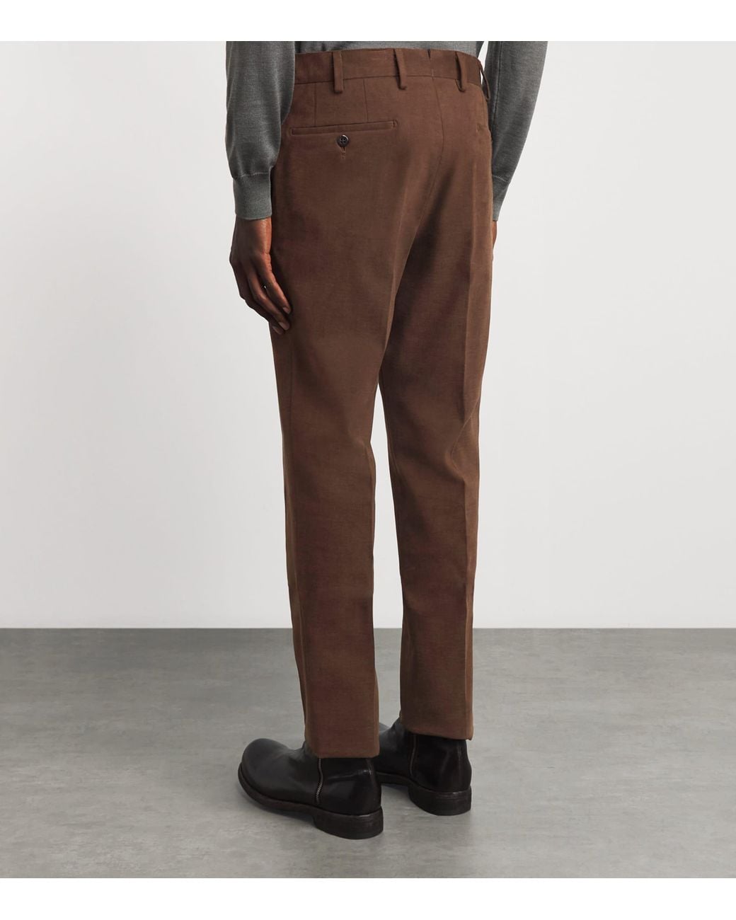 Corneliani Brown Cotton Twill Flat-Front Trousers for men