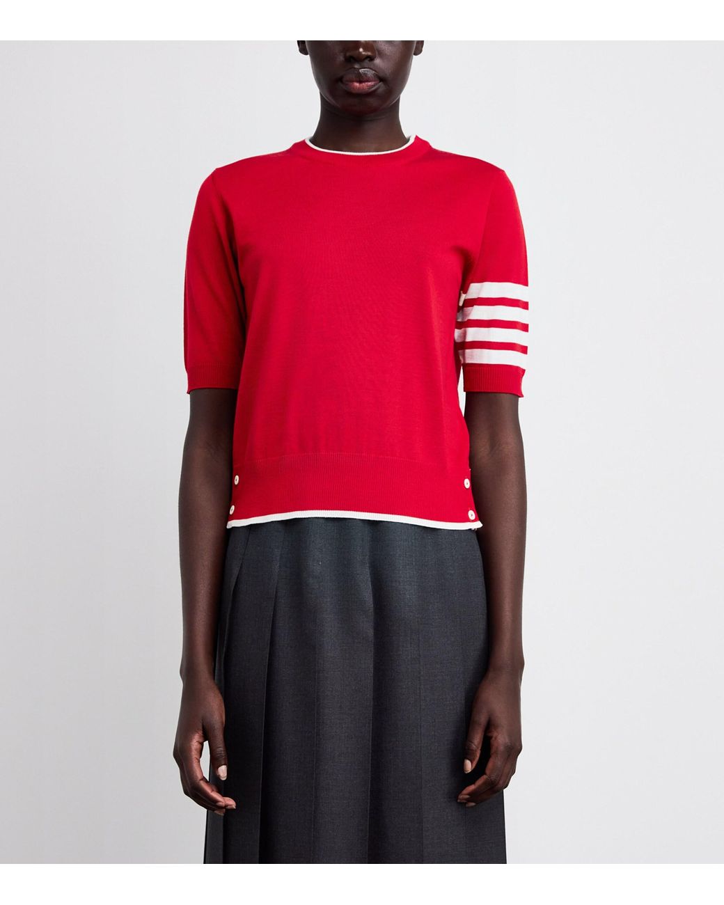 Thom Browne Red Wool-Blend 4-Bar Short-Sleeve Sweater