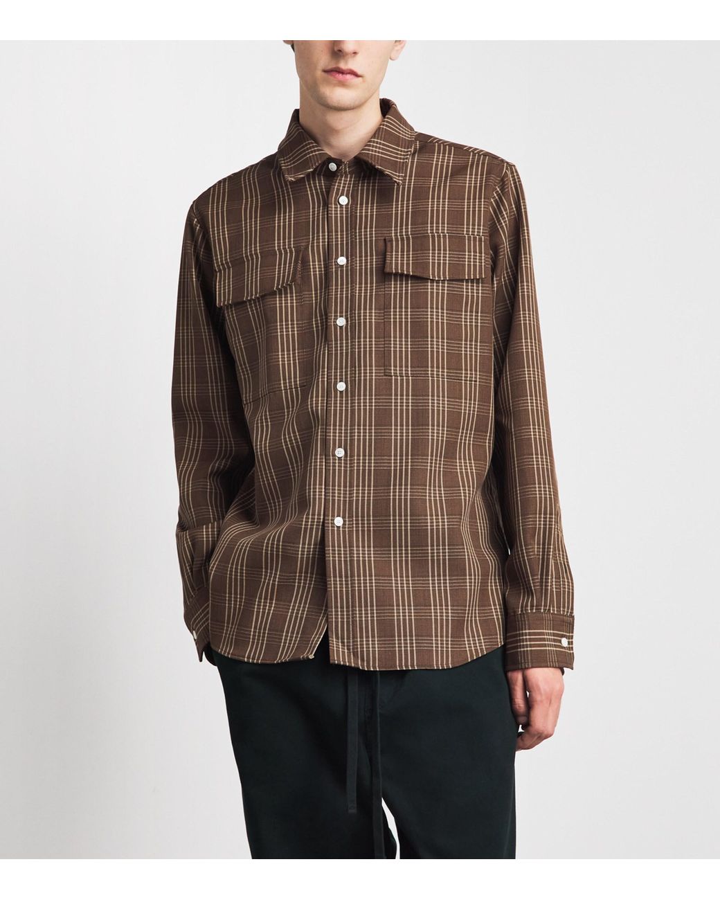 AMI Brown Cotton Check Shirt for men