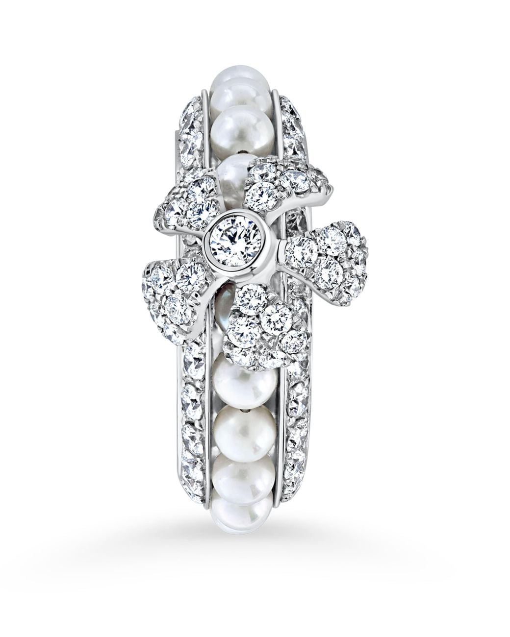 David Morris White Diamond And Pearl Rose Ring