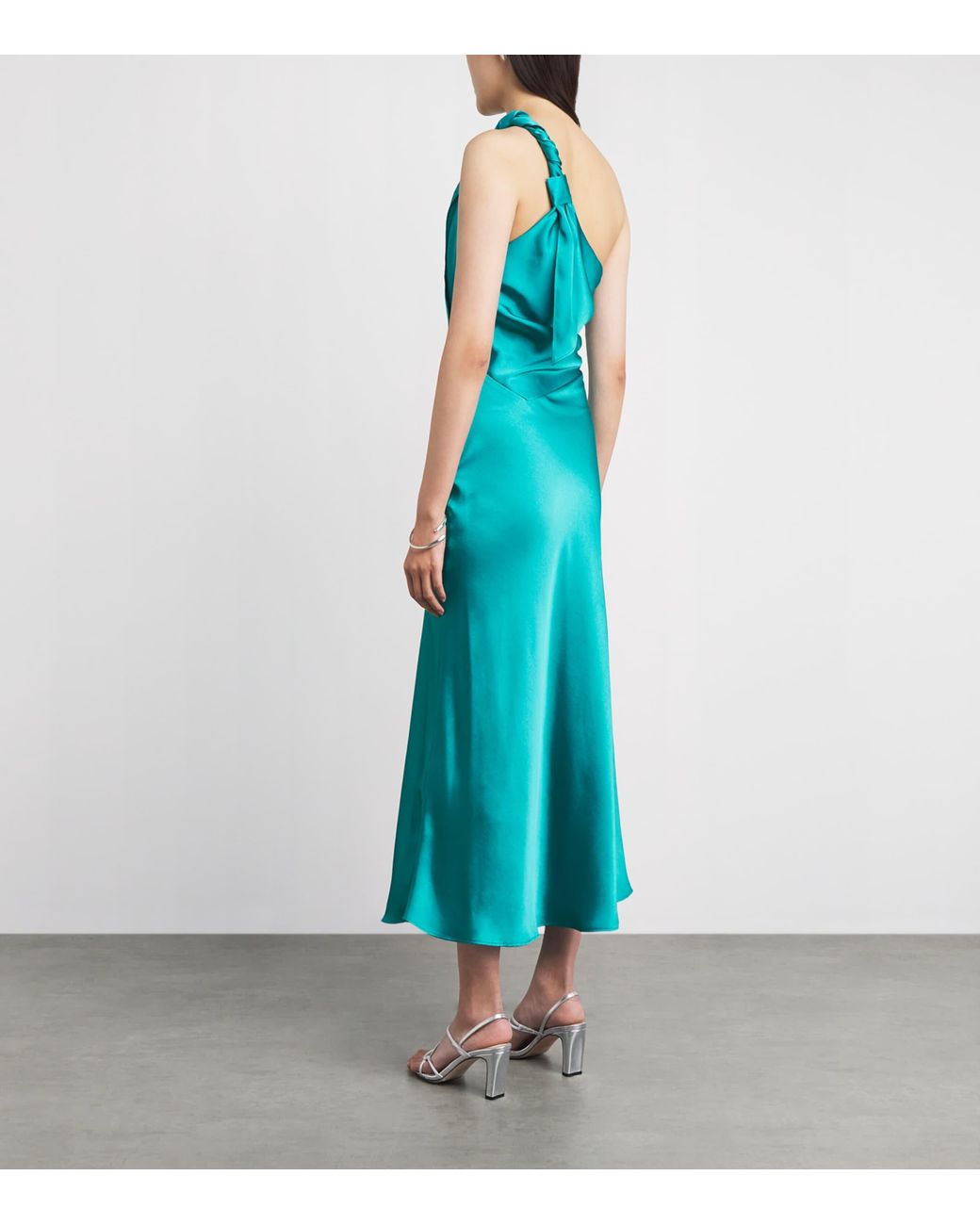 Sandro Blue Satin Asymmetric Midi Dress