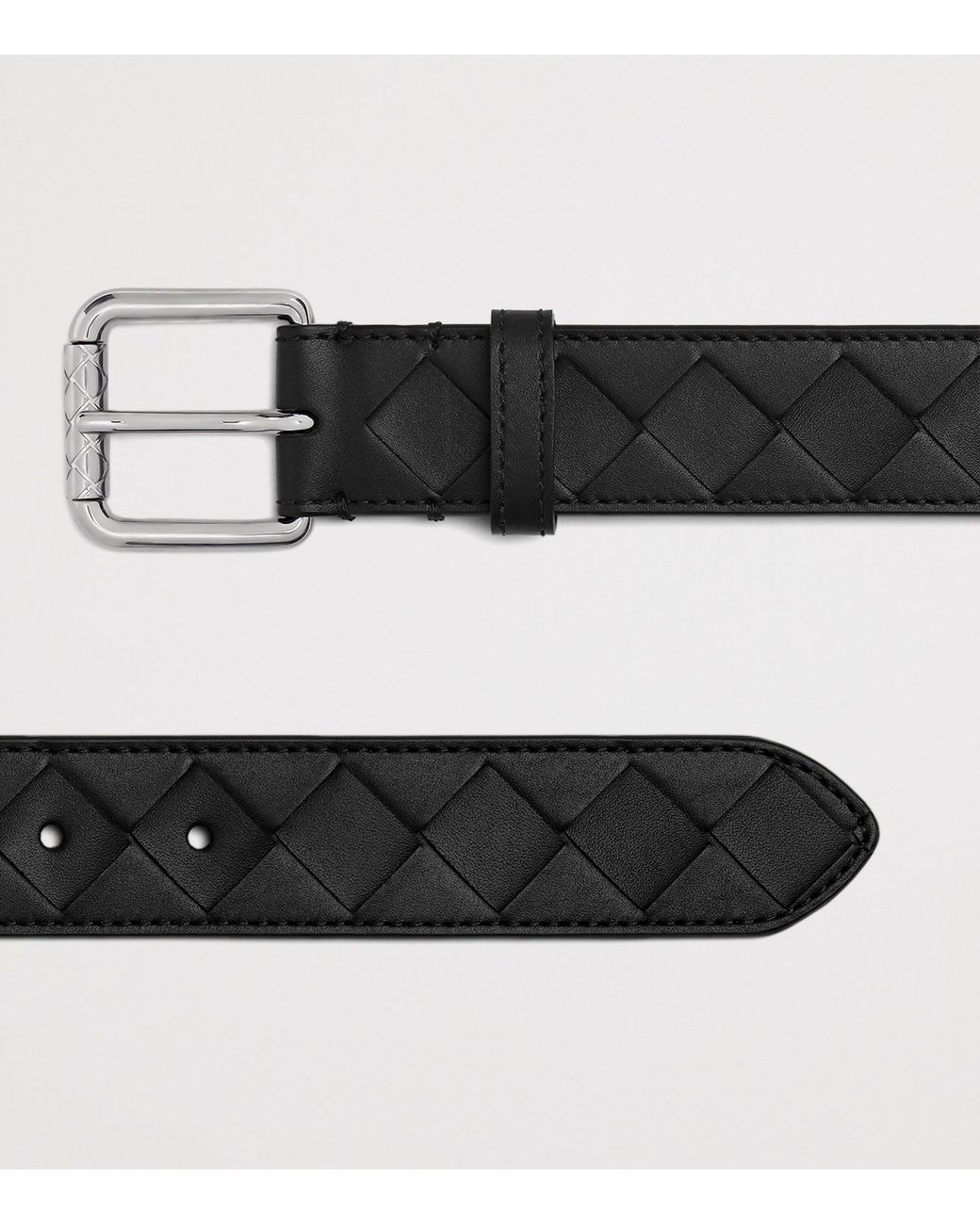 Bottega Veneta Black Intrecciato Leather Stamp Belt for men