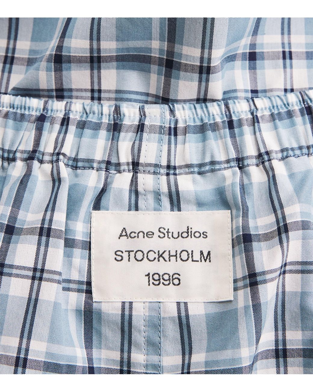 Acne Blue Cotton Check Bloomer Shorts