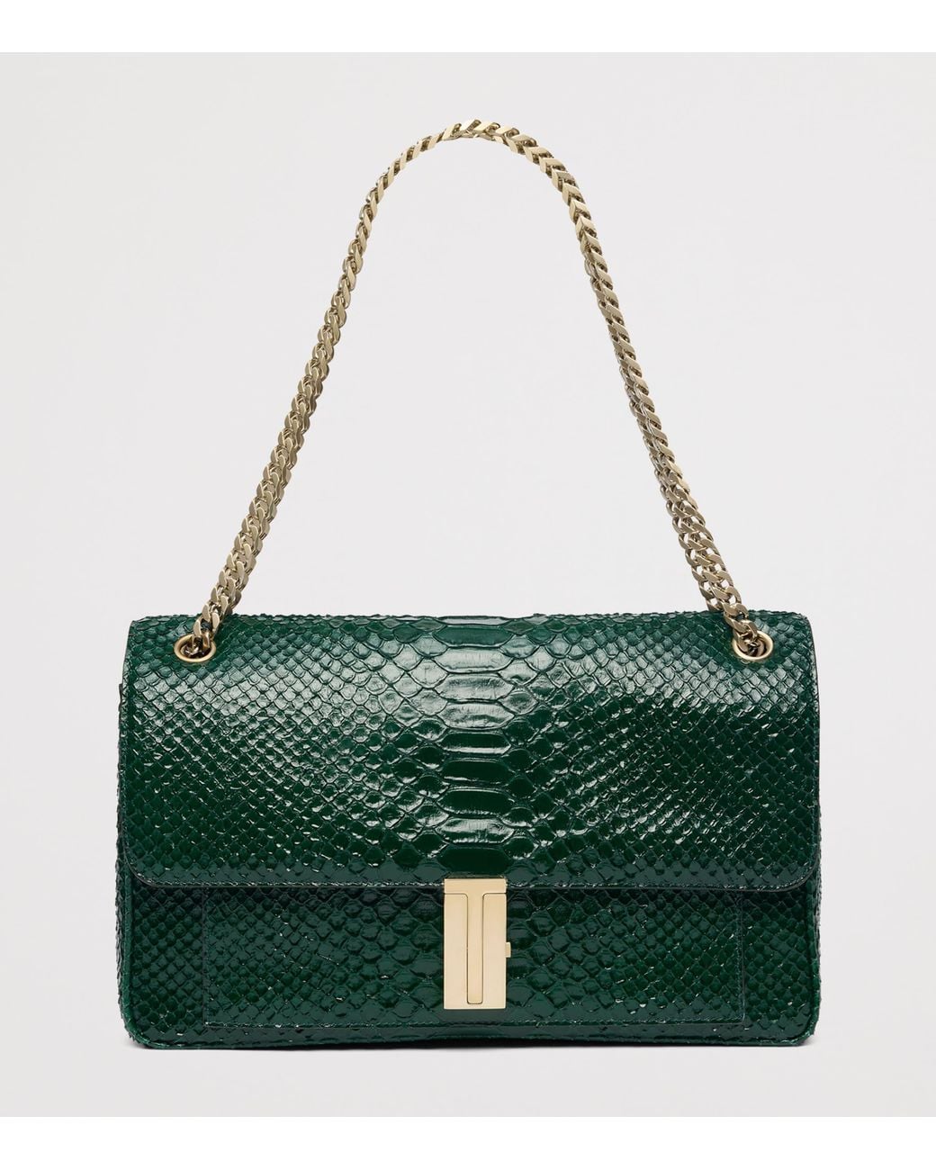 Tom Ford Green Large Laminated Leather Shoulder Bag