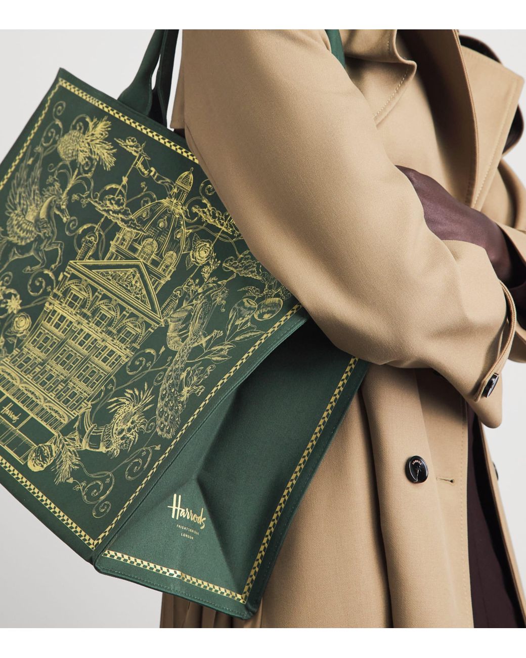 Harrods Green Building Print Tote Bag